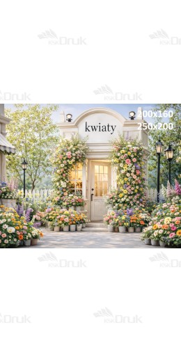 Tło fotograficzne „Kwiaciarnia w pastelowych kwiatach z jasną alejką” | E856